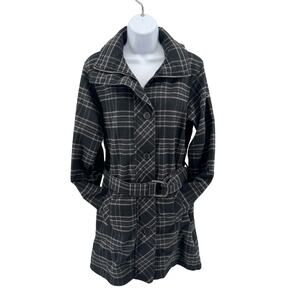Columbia Black/Purple Check Omni Heat Belted Trench Coat Womens S Hooded Zip Up